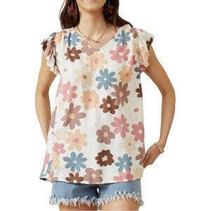 Hayden Floral Print Ruffle Short Sleeve Blouse